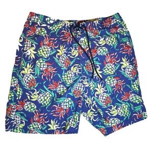 Brooks Brothers Swim Trunks Size M Blue Yellow Hawaiian Pineapple Pattern